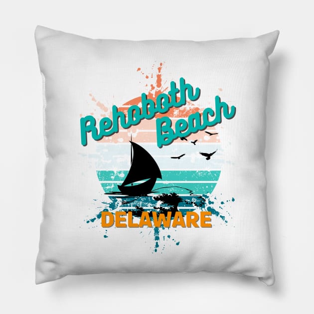 Rehoboth Beach Delaware Retro Vintage Sunset Pillow by AdrianaHolmesArt