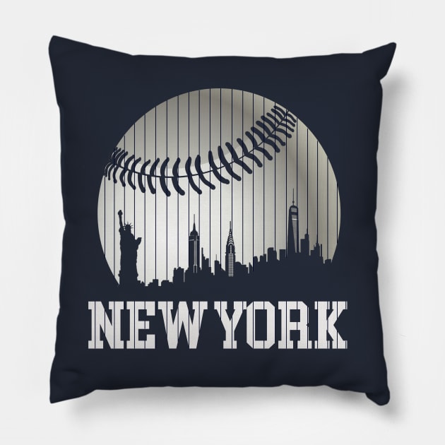 New York NY Skyline Baseball Stripes For Gameday Retro Style Pillow by cytoplastmaximume