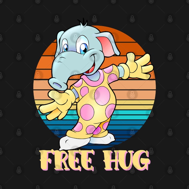 Free Hug Baby Elephant In Yellow Pajamas Pink Polka Dots by CharJens