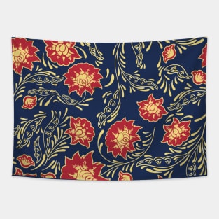 flower pattern red navy blue purple gold golden yellow aesthetic vintage Tapestry