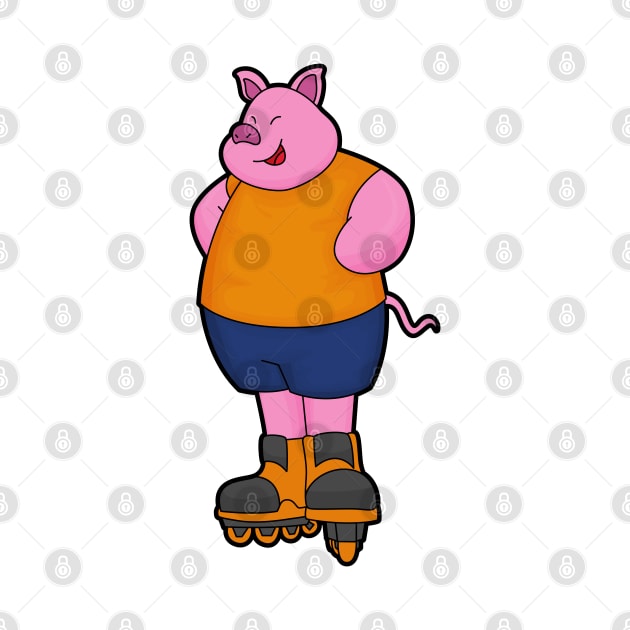 Pig as Skater with Inline skates by Markus Schnabel