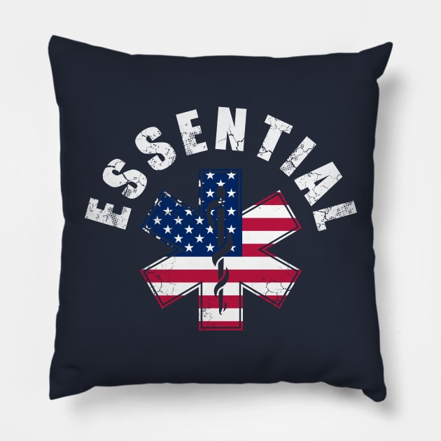 USA Essential Worker EMT Nurse First Responders Pillow by E