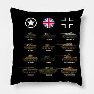 WW2 Tanks Sherman Hellcat Panzer Tiger Panther for Tank fans Pillow