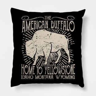 American Buffalo In Yellowstone, Vintage/Retro Design Pillow