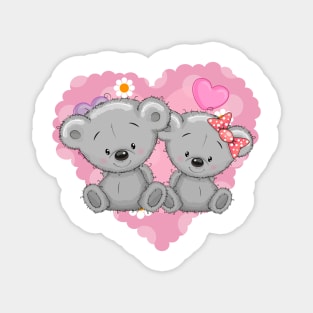 Two cute love bear cubs on the background of a heart Magnet