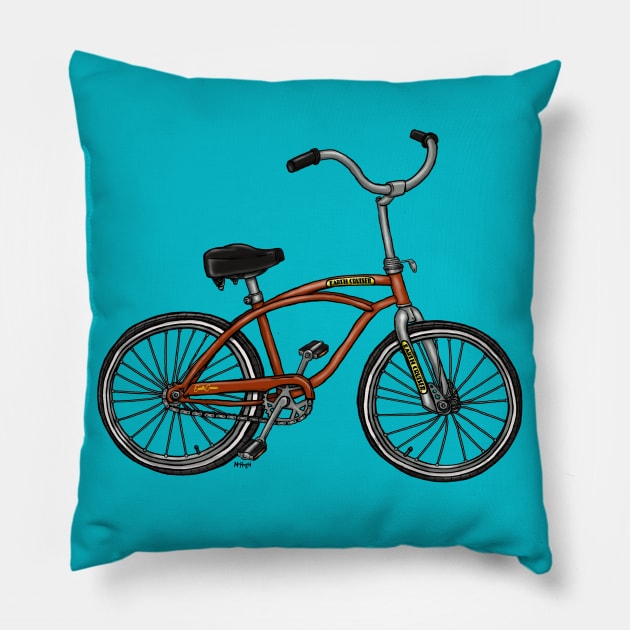 Beach Cruiser - RUST Pillow by mcillustrator