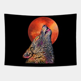 Gray Wolf Howling at The Moon Tapestry