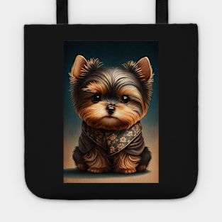 Super Cute Yorkshire Terrier Puppy Portrait Japanese Style Tote