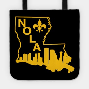 NOLA New Orleans Louisiana State Gold City Skyline Fleur De Lis Tote