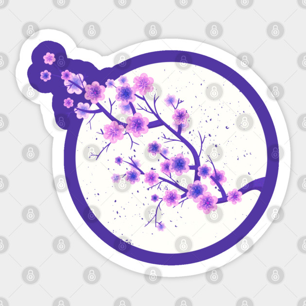 Full Moon Rising Sakura Cherry Blossoms Branch Japanese - Cherry Blossoms - Sticker