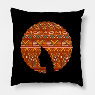 Afro Hair Woman with African Pattern, Black History Pillow