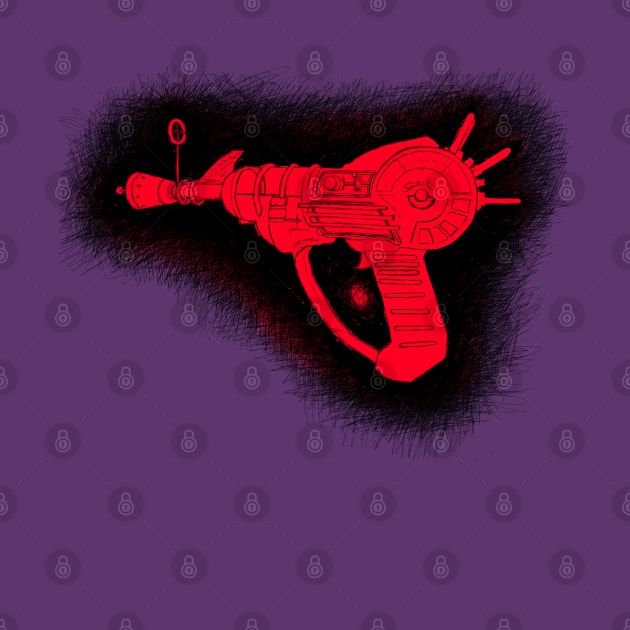 Zombies Red and Black Sketchy Ray Gun on Purple by LANStudios