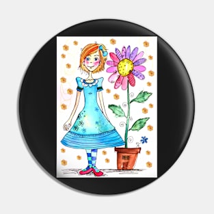 Girl with a potted flower Pin