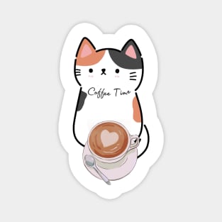 Coffee Time Cute Calico Cat Magnet