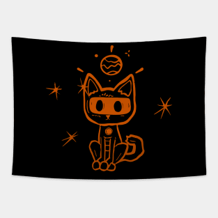 Space Kitty Orange Tapestry