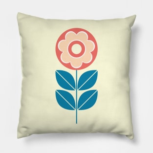 Retro Geometric Flower 5 in Celadon Blue, Peach, Salmon and Yellow Pillow