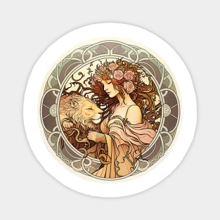 Leo the Lion Zodiac in the style of Alphonse Mucha Magnet