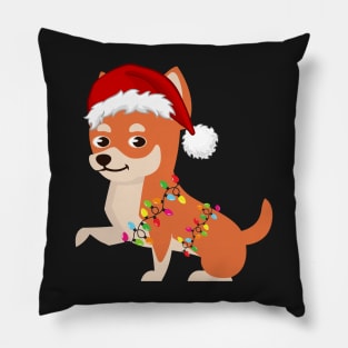 Chihuahua Holiday Christmas Light - Chihuahua Christmas in Santa Hat Holiday Santa Dog Pillow