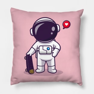 Cute Astronaut Playing Skateboard Cartoon Pillow