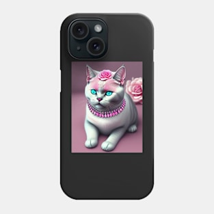 British Shorthair adorned with gems and pink roses Phone Case