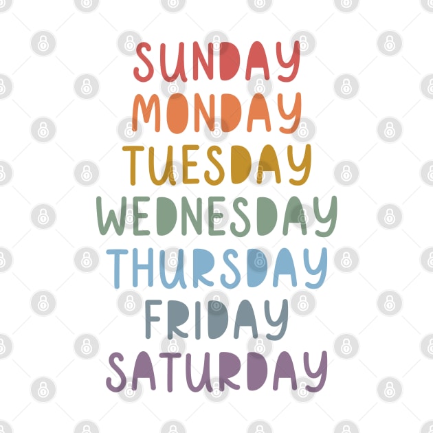 Days of The Week in Muted Boho Rainbow Colors for Kids by hwprintsco