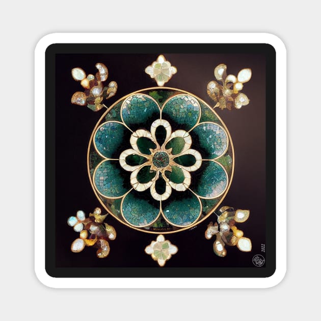 Jade Flower and Gold Leaf Mosaic Inlay Magnet by JediNeil
