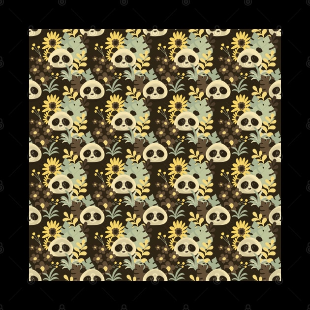 Boho Floral Pandas on Brown - 1000Pandas by Amanda Roos by 1000 Pandas