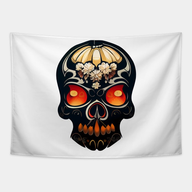 Pumpkin Skull Halloween Tapestry by MZeeDesigns