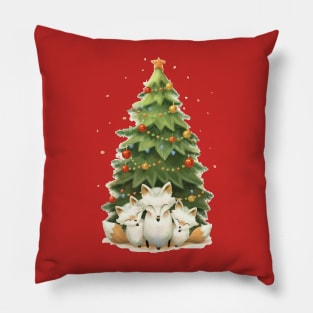 Festive Fox Trio Beneath the Christmas Tree Pillow