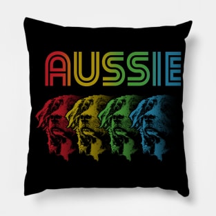 Cool Retro Groovy Australian Shepherd Dog Pillow