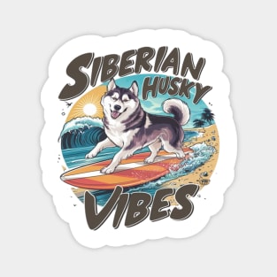 Surfing Siberian Husky Conquering Tropical Swell Magnet