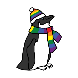 Penguin and Rainbow Pride Flag Hat and Scarf T-Shirt