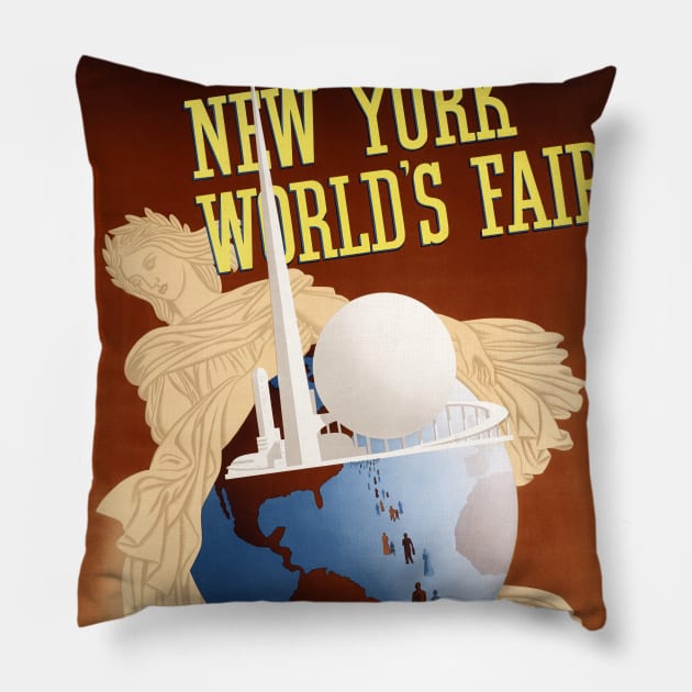 Vintage Travel Poster USA New York World's Fair 1939 Pillow by vintagetreasure