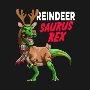 Reindeersaurus T-Rex Reindeer Dinosaur Christmas Costume Kids T-Shirt