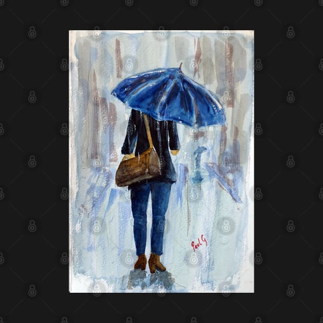 Blue Umbrella in the Rain by pops