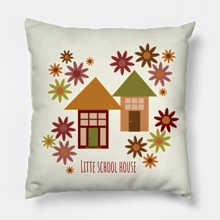 Little houses in an autumn forest, cottages and pine trees Pillow