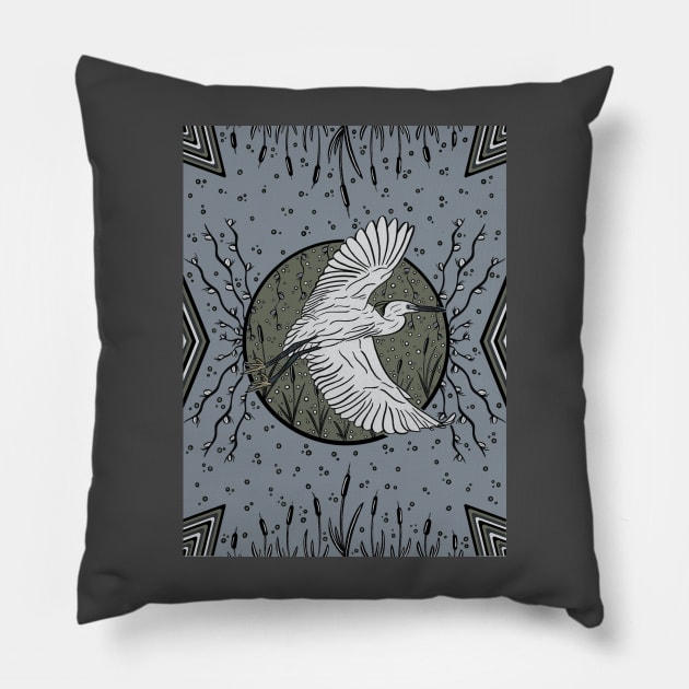 Egret Pillow by Brown Bear Healing