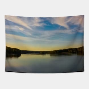 Sunset on the lake. Realistic illustration Tapestry