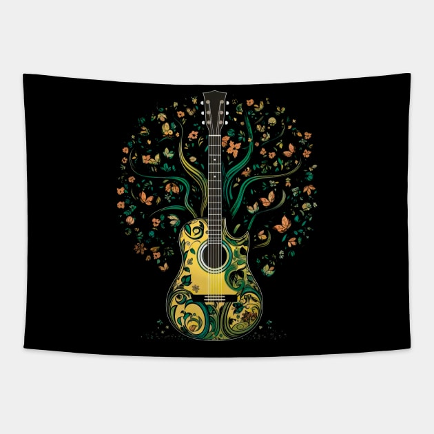 Acoustic Guitar Tree Guitar Player Nature Guitarist Tapestry by Cute Creatures