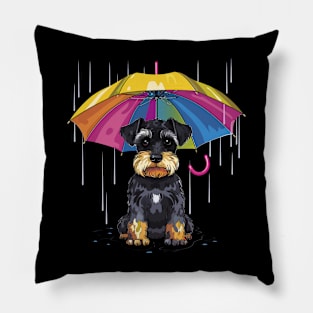 Miniature Schnauzer Rainy Day With Umbrella Pillow