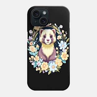 Cute Ferret with Floral Elements in Watercolor art Phone Case