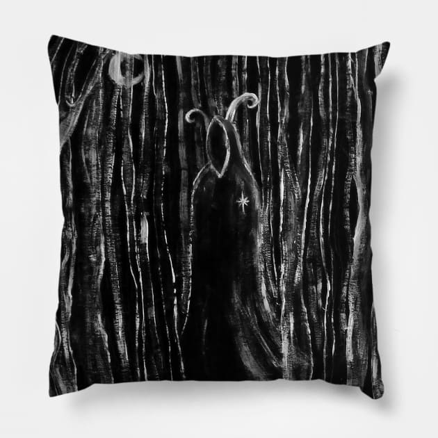 In The Deep Dark Forest Pillow by StilleSkyggerArt