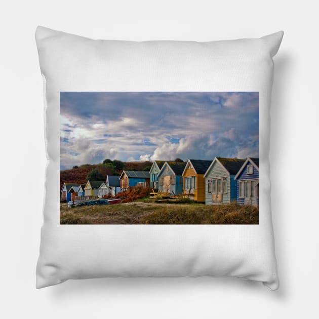 Beach Huts Hengistbury Head Dorset England Pillow by AndyEvansPhotos
