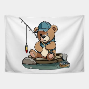 Cute bear fishing kawaii Tapestry