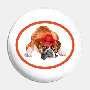 Funny Boxer in Red Hat! Especially for Boxer dog owners! Pin