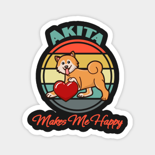 Akita Inu Makes Me Happy Dog puppy Lover Cute Sunser Retro Magnet