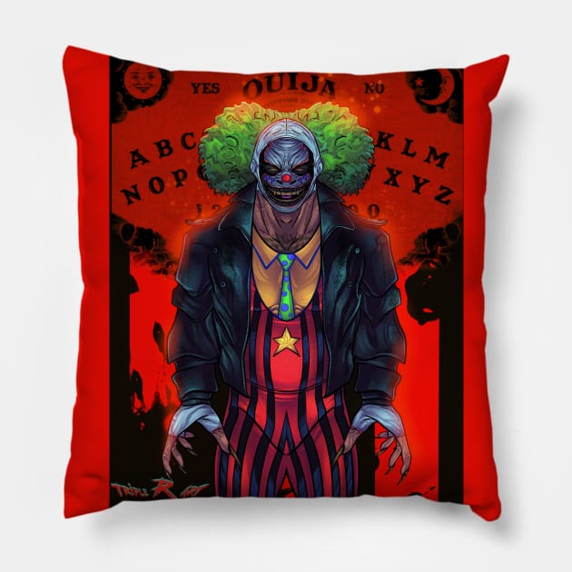 Wrestling creepy clown ouija Pillow by Triple R Art