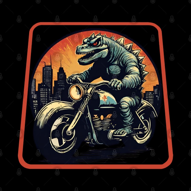 Godzilla on motorcycle by Ilustradamus