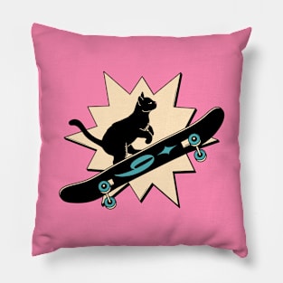 Cool Skater Black Cat in pink Pillow