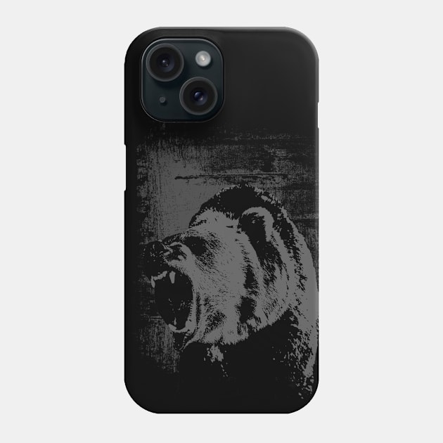 Grizzly bear ready to attack black and white. Perfect present for mom mother dad father friend him or her Phone Case by SerenityByAlex